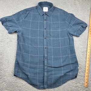 Katin Mens Linen blend Blue Plaid Checkered Short Sleeve Button Up Casual Shirt